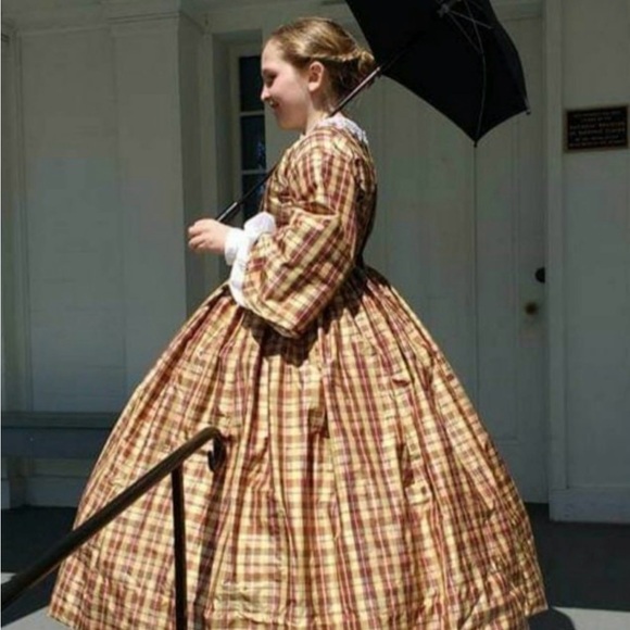 Plaid Silk Civil War 1850’s-1860’s Girls Dress - Picture 3 of 10